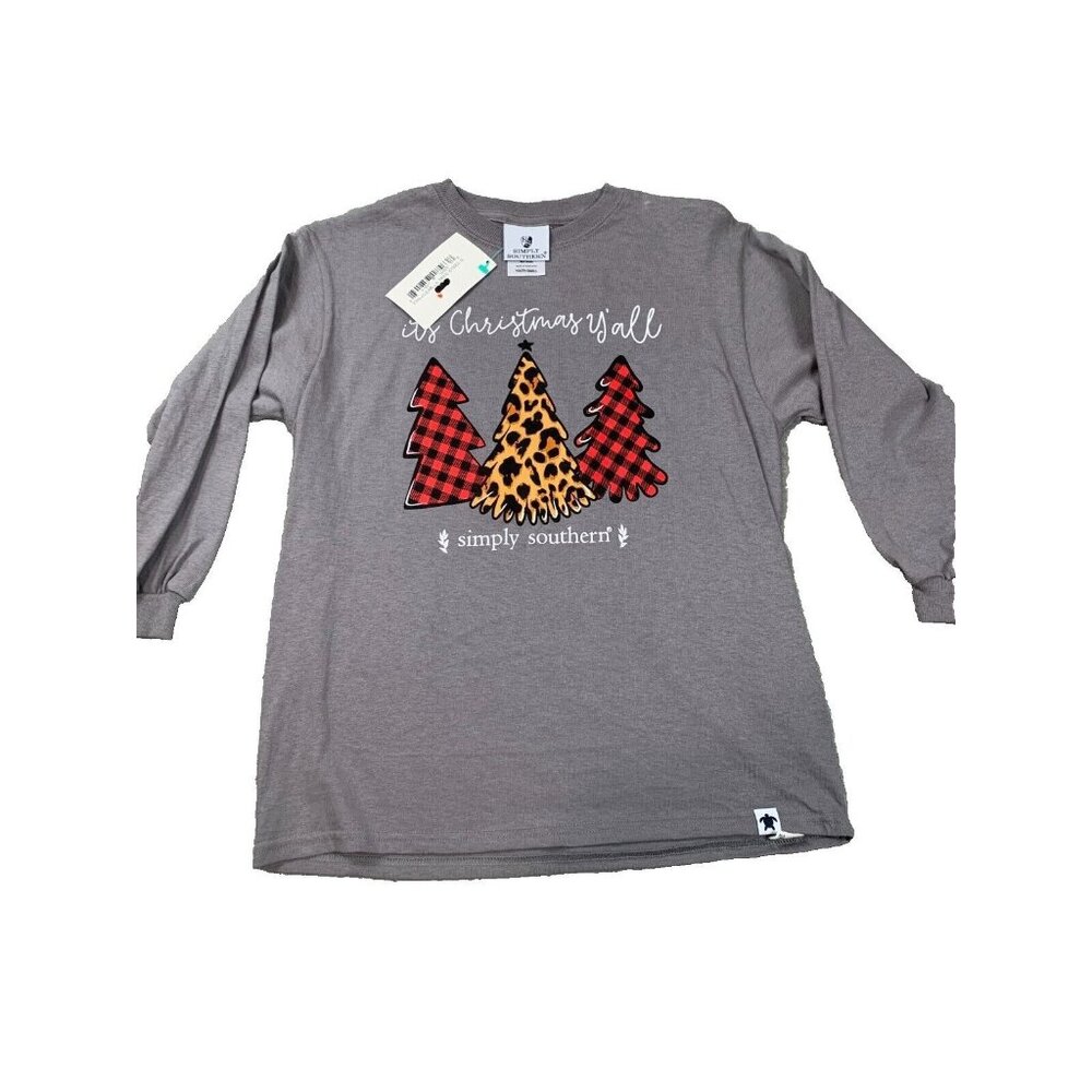 Simply Southern Shirt Girl Small Gray Long Sleeve Shirt It's Christmas Yall